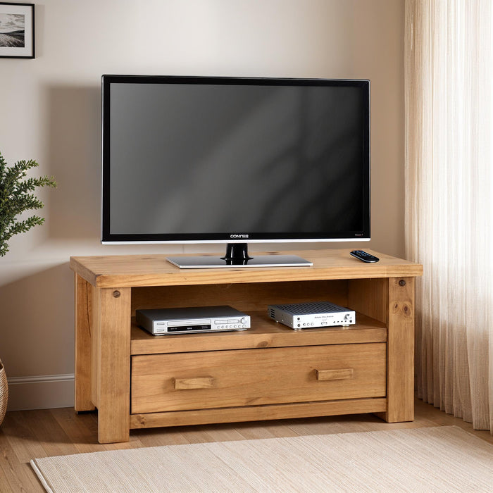 Tortilla 1 Drawer Flat Screen TV Unit Distressed Waxed Pine