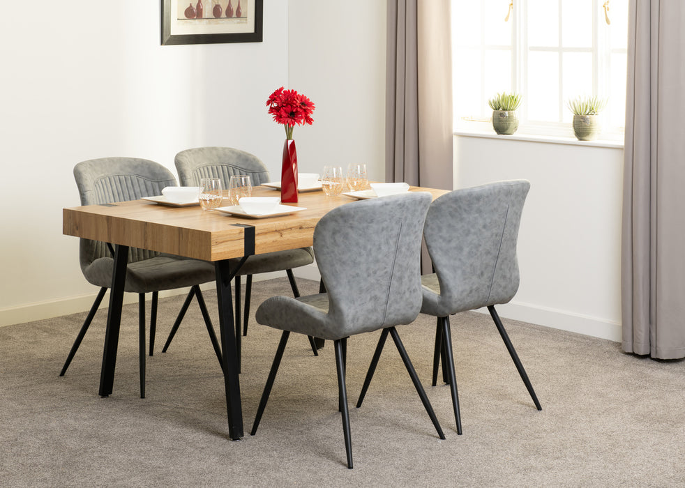 Treviso Dining Set with Quebec Chairs Light Oak Effect/Black/Grey Faux Leather