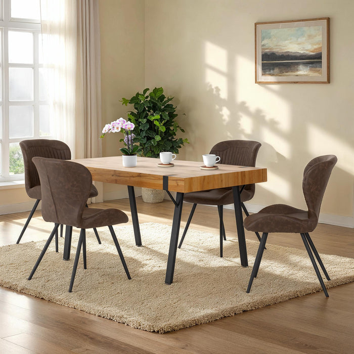 Treviso Dining Set with Quebec Chairs Light Oak Effect/Black/Brown Faux Leather