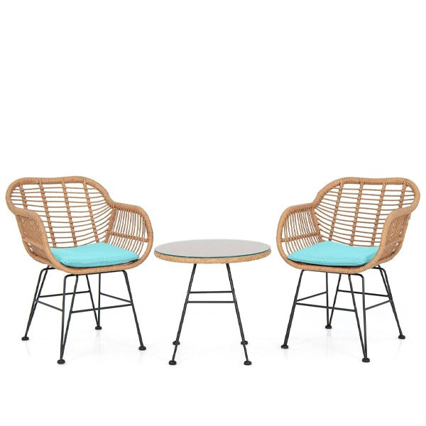 Three piece Outdoor Patio Rattan Furniture Set