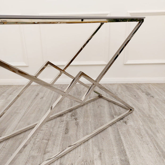 Vesta Chrome Console Table With Stomach Ash Sintered Stone Top