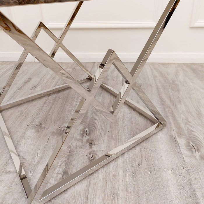 Vesta Chrome Lamp Table With Stomach Ash Sintered Stone Top