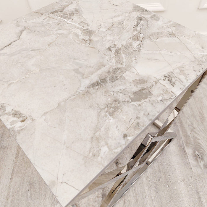 Vesta Chrome Lamp Table With Stomach Ash Sintered Stone Top