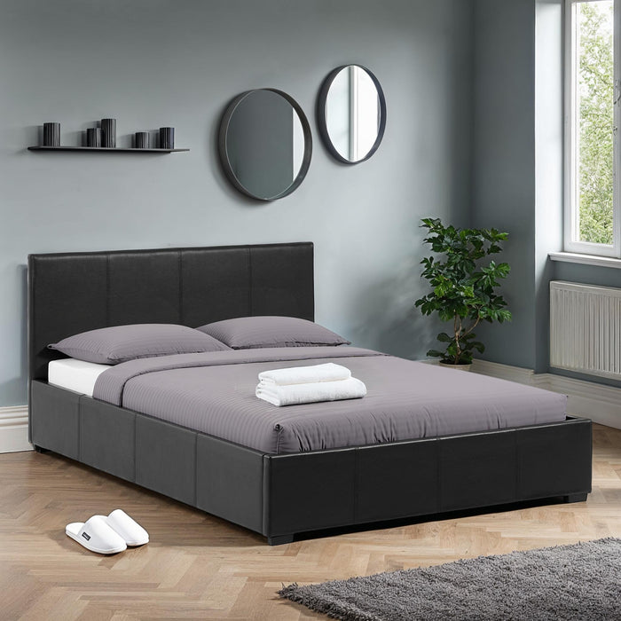 Waverley 4'6" Storage Bed Black Faux Leather