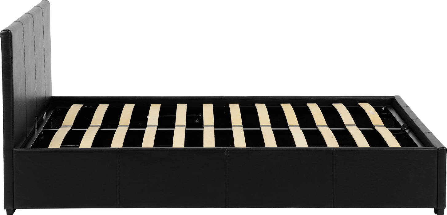 Waverley 4'6" Storage Bed Black Faux Leather