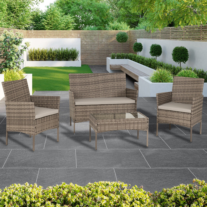 Willow 4 Piece Garden Set Grey Rattan/Grey Fabric/Clear Glass