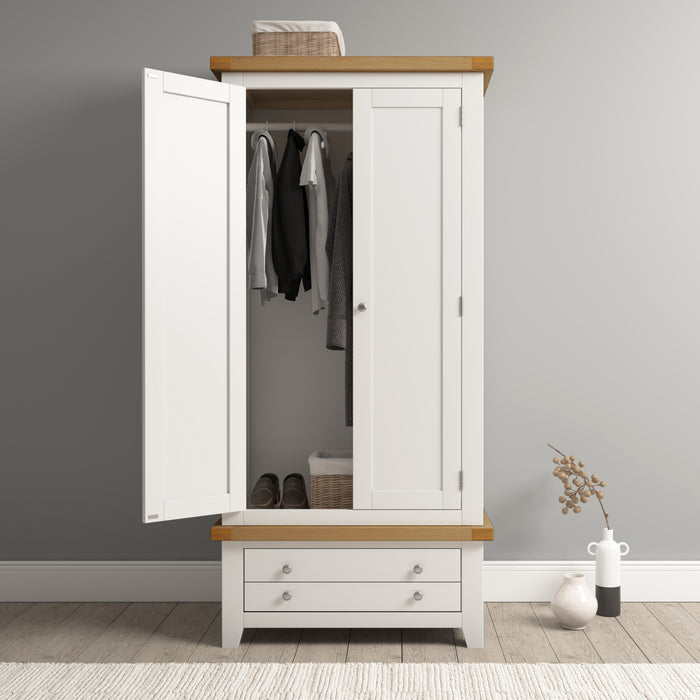 Windsor 2 Door 1 Drawer Wardrobe Ivory/Oak