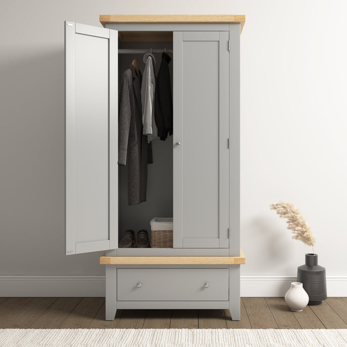 Windsor 2 Door 1 Drawer Wardrobe Pebble Grey/Oak