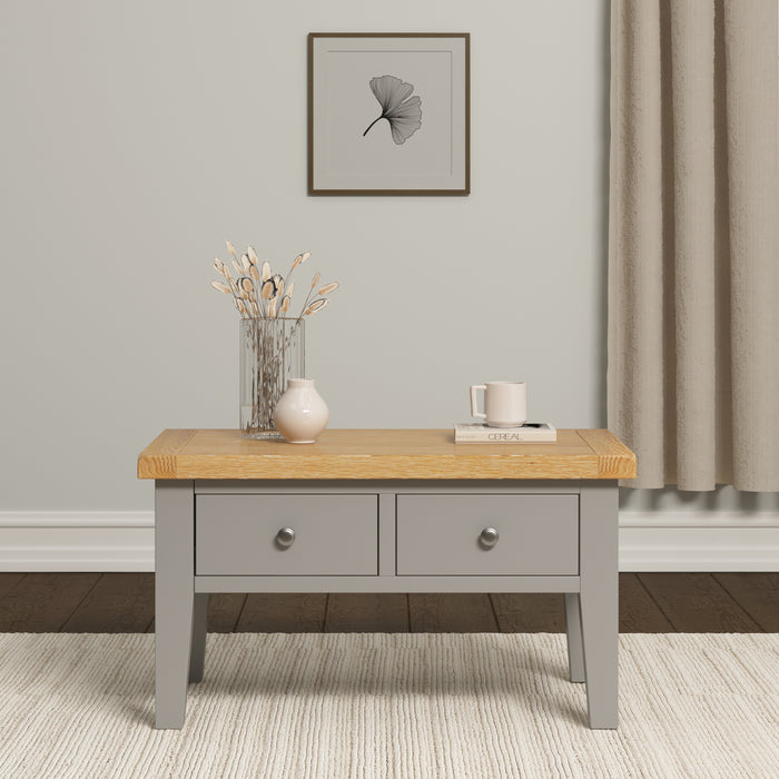 Windsor 2 Drawer Coffee Table Pebble Grey/Oak