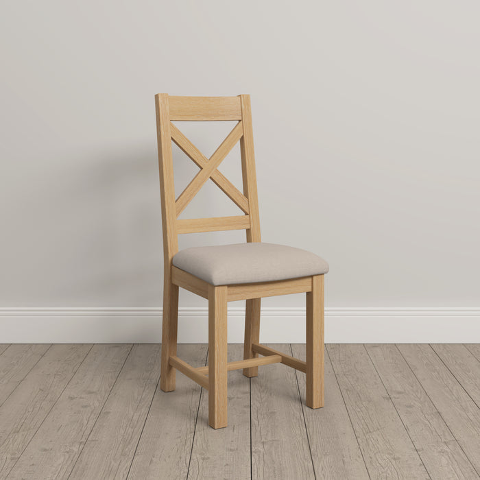 Windsor Cross Back Chair (Box of 2) Natural Oak/Oat Fabric