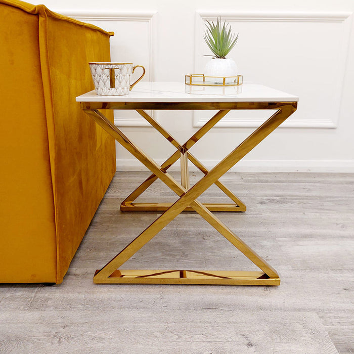 Zion Gold Lamp Table With Polar White Sintered Top