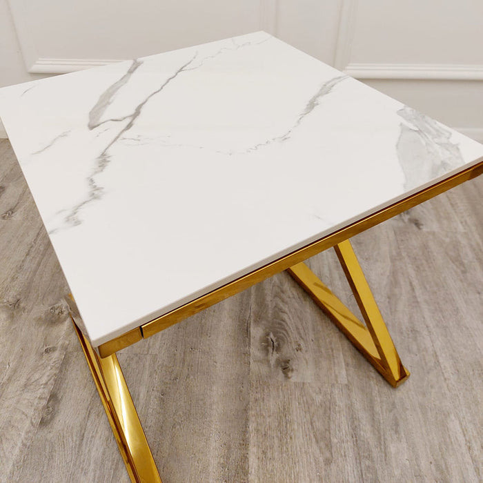 Zion Gold Lamp Table With Polar White Sintered Top