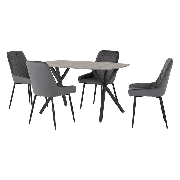 Athens Dining Set with 4 Avery Velvet Chairs