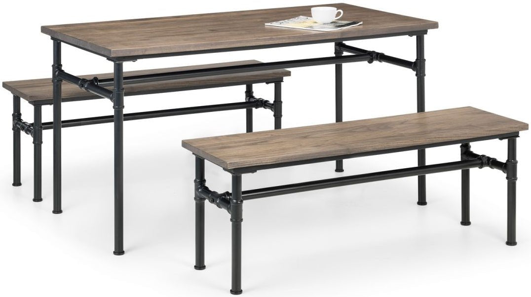 Carnegie Industrial Pipework and Wood Dining Table with 2 Benches