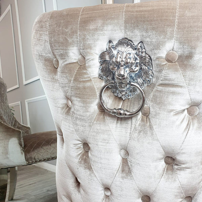 Chelsea Dining Chair With Lion Knocker & Buttoned Back