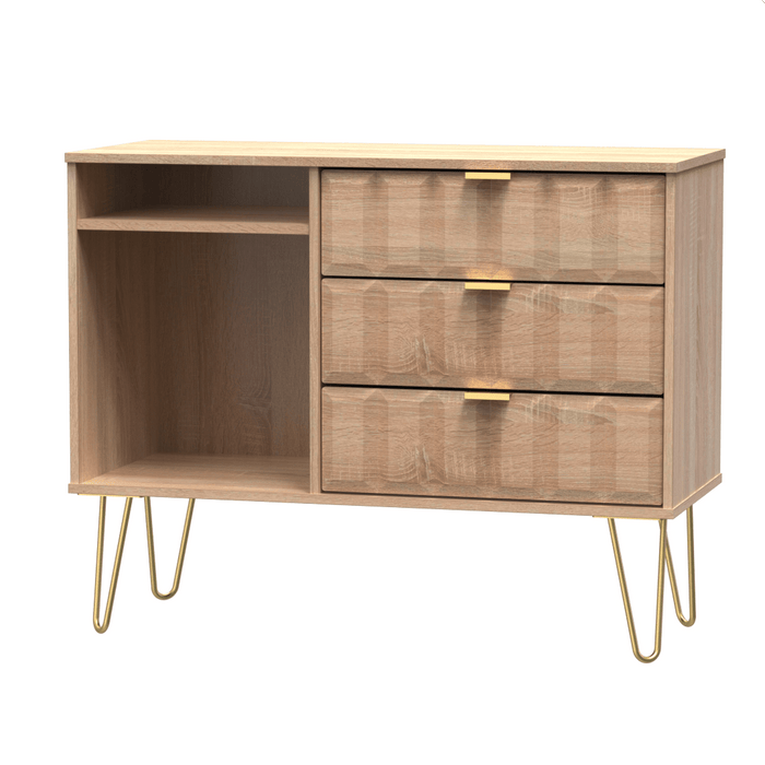 Cube 3 Drawer TV Unit with Gold Hairpin Legs