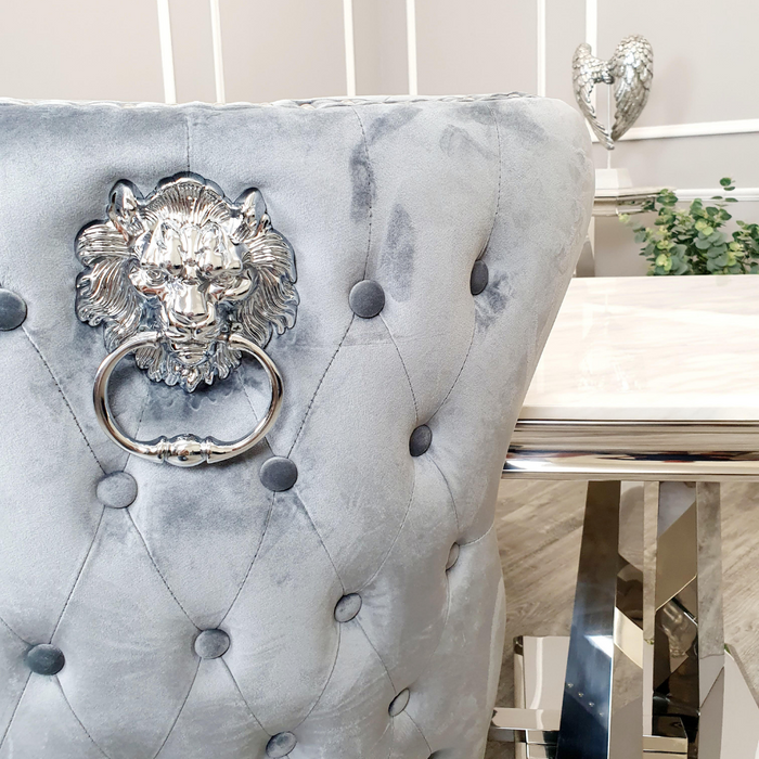 Chelsea Dining Chair With Lion Knocker & Buttoned Back
