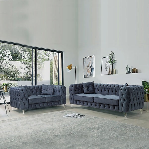 Chicago Grey 3+2 Chesterfield Sofa Set