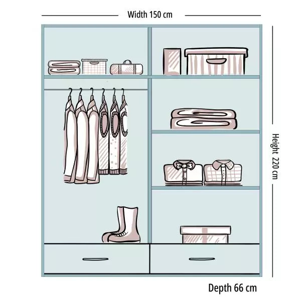 SYCYLIA HIGH GLOSS GREY WARDROBE 150/208/255CM