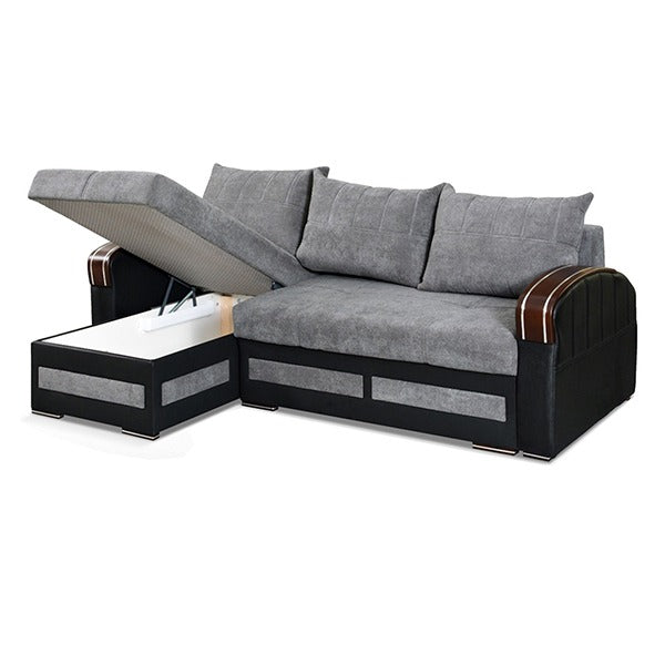 Kewin Grey L-Shape Sofa Bed