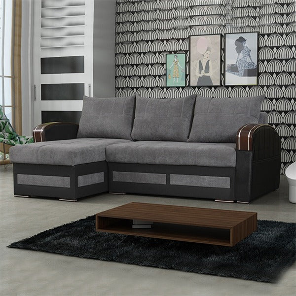 Kewin Grey L-Shape Sofa Bed