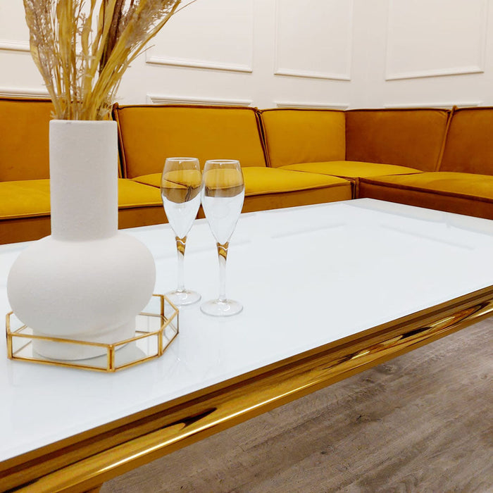 Louis Gold Coffee Table With White Glass Top