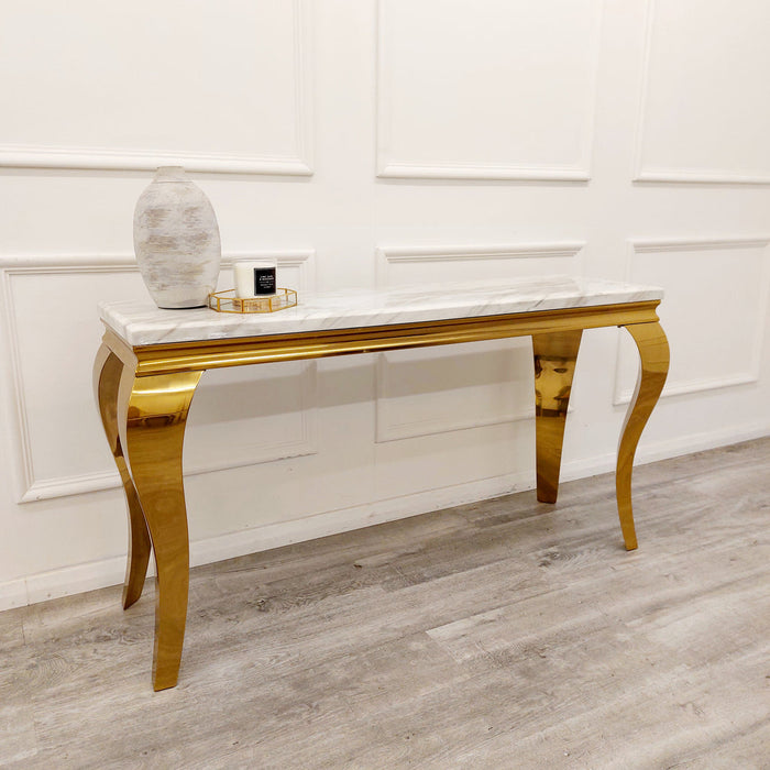 Louis Gold Console Table With Ivory Smoke Marble Top