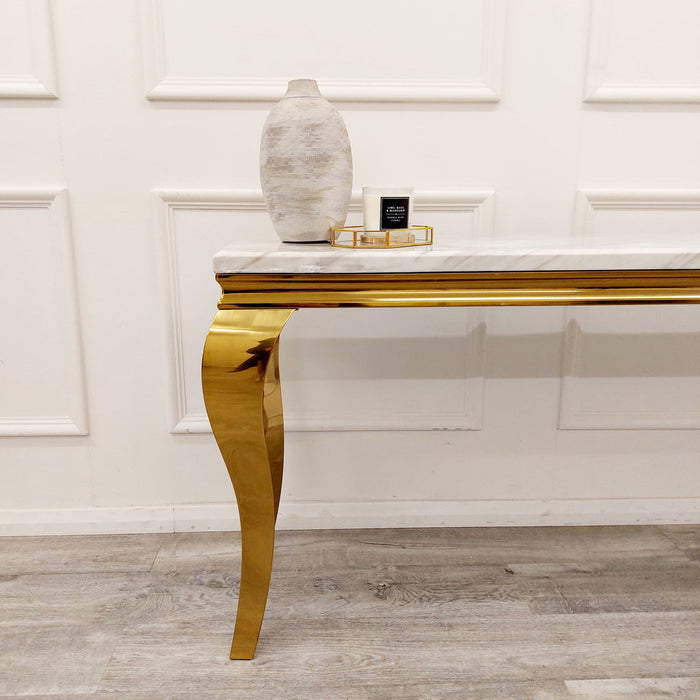 Louis Gold Console Table With Ivory Smoke Marble Top
