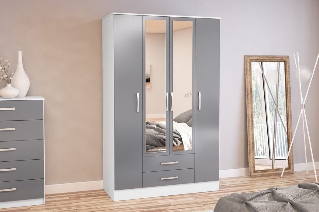 Lynx 4 Door 2 Drawer Mirrored Wardrobe