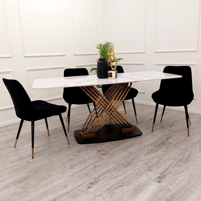 Orion Gold 1.8 Dining Table With Polar White Sintered Stone Top