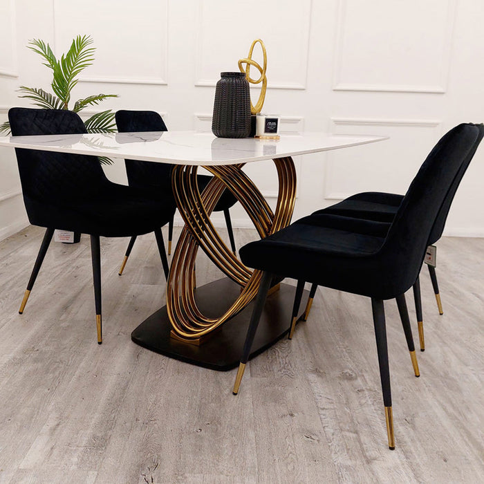 Orion Gold 1.8 Dining Table With Polar White Sintered Stone Top
