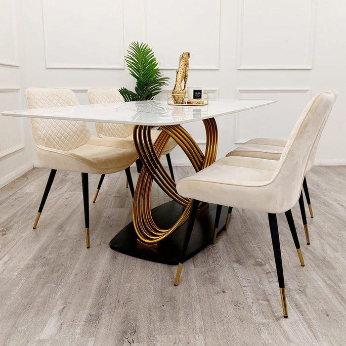 Orion Gold 1.8 Dining Table With Polar White Sintered Stone Top