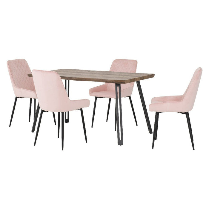 Quebec Wave Edge Dining Set with 4 Velvet Avery Chairs