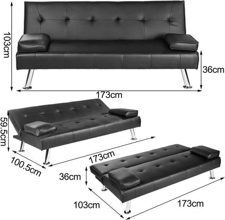 Budget Faux Leather Black Sofa Bed Recliner Couch 3 Seater Modern Design