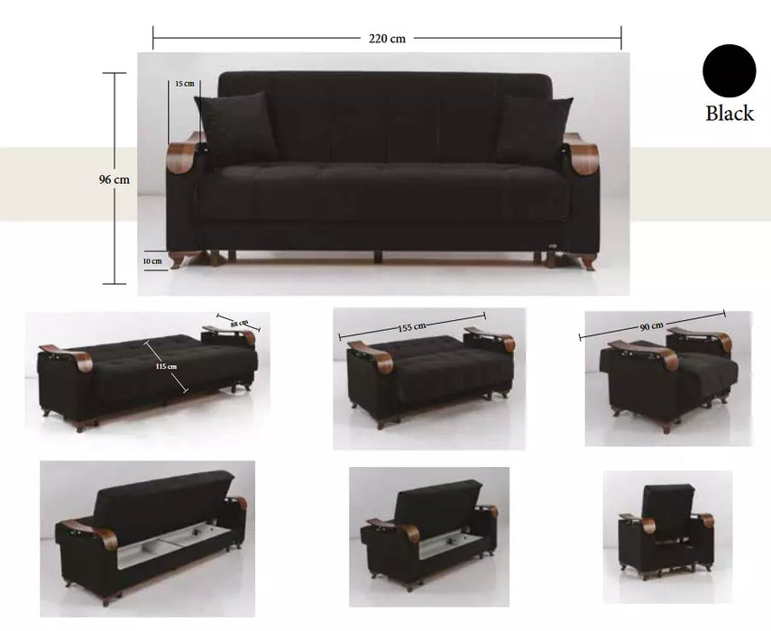 Luxurious Modern Turkish Ottoman 3 Seater Sofa Bed with Storage and Cushions