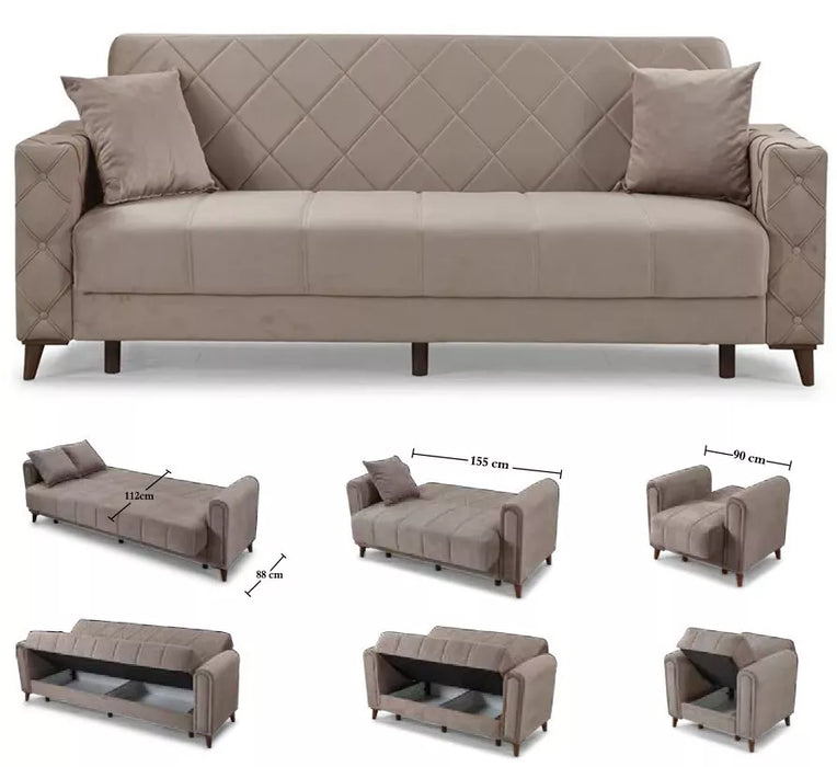 Luxurious Modern Turkish Ottoman 3 Seater Sofa Bed with Storage and Cushions