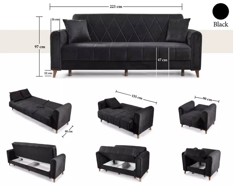 Turkish 3 Seater Ottoman Storage Sofa Bed Modern Luxury Bedroom with Cushions