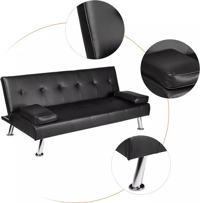 Budget Faux Leather Black Sofa Bed Recliner Couch 3 Seater Modern Design