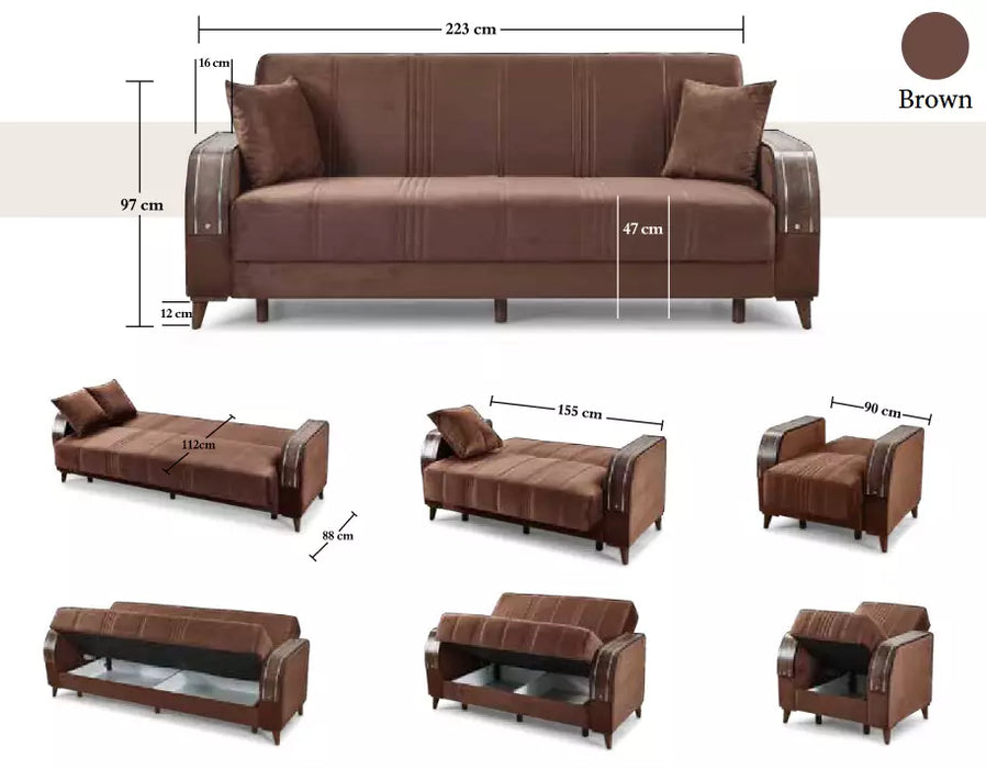 Turkish 3 Seater Ottoman Storage Sofa Bed Modern Luxury Bedroom with Cushions