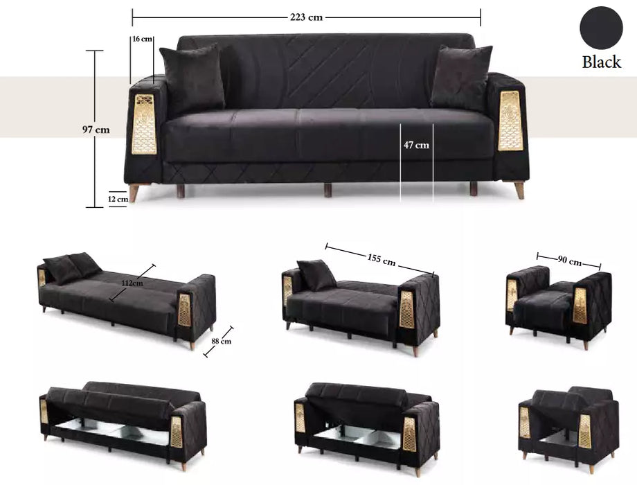 Turkish 3 Seater Ottoman Storage Sofa Bed Modern Luxury Bedroom with Cushions