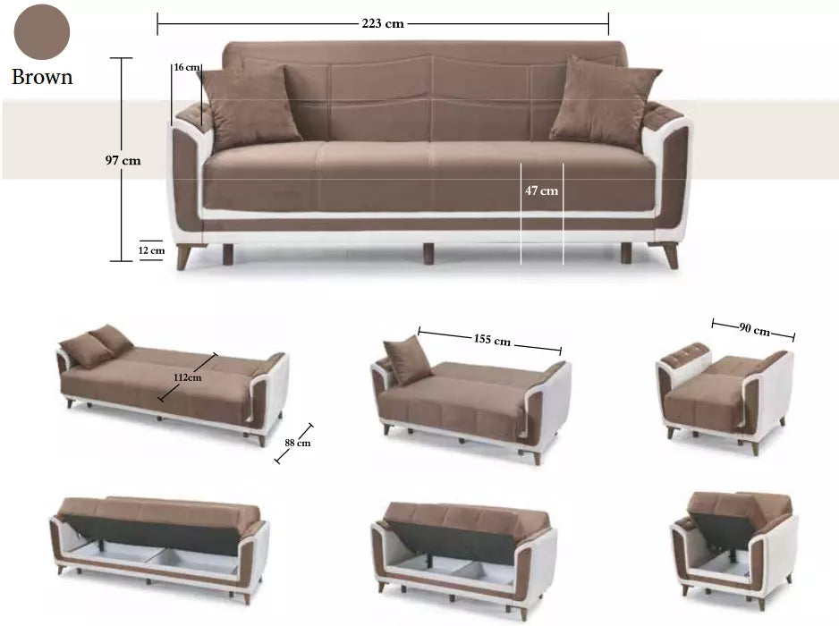 Turkish 3 Seater Ottoman Storage Sofa Bed Modern Luxury Bedroom with Cushions