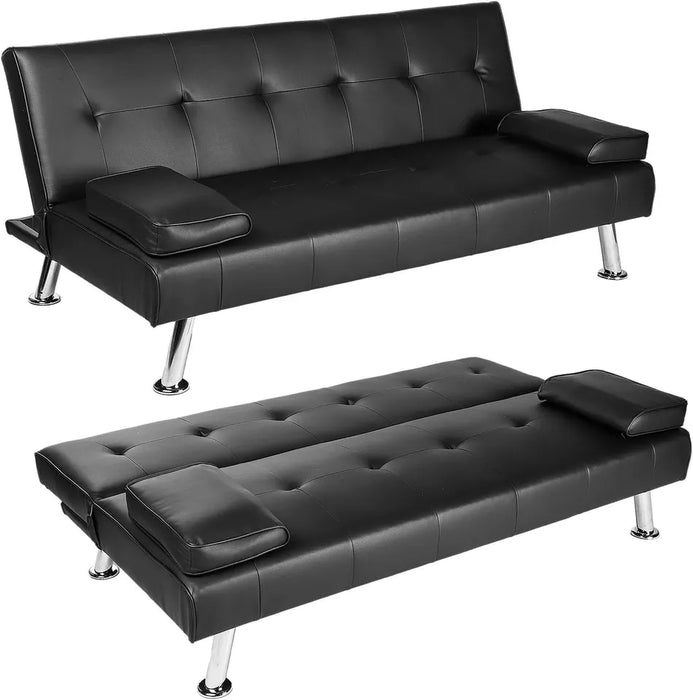 Budget Faux Leather Black Sofa Bed Recliner Couch 3 Seater Modern Design
