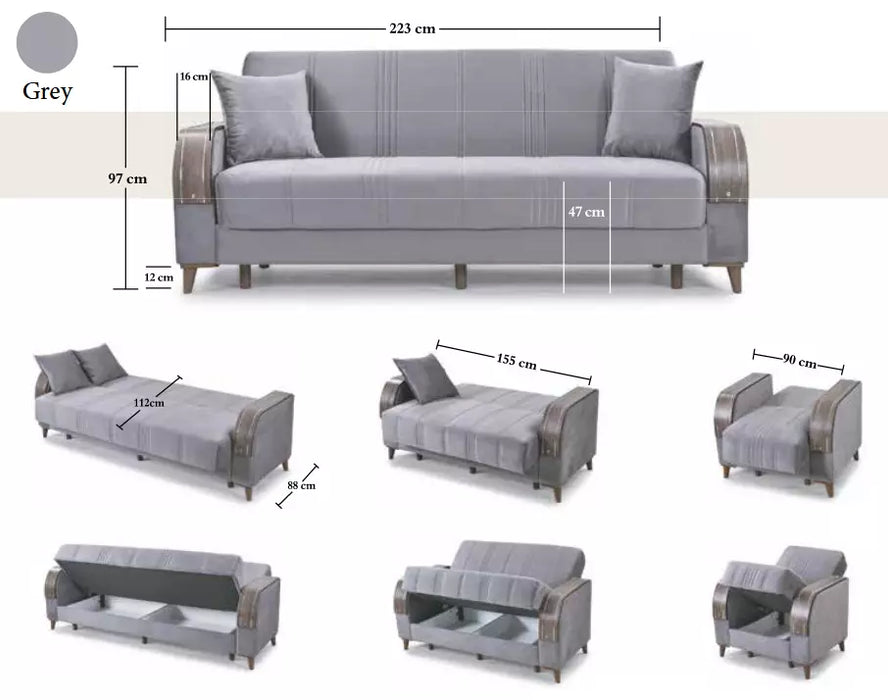 Turkish 3 Seater Ottoman Storage Sofa Bed Modern Luxury Bedroom with Cushions