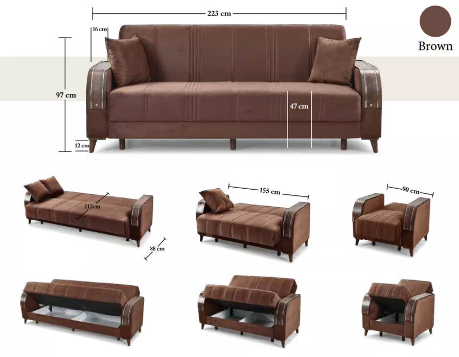 Luxurious Modern Turkish Ottoman 3 Seater Sofa Bed with Storage and Cushions