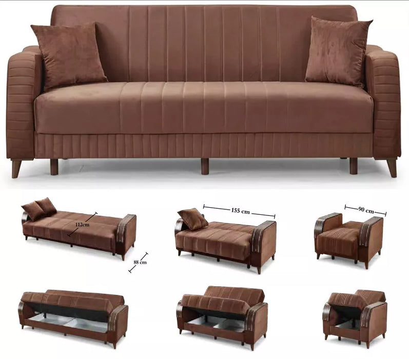 Luxurious Modern Turkish Ottoman 3 Seater Sofa Bed with Storage and Cushions
