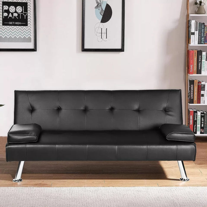 Budget Faux Leather Black Sofa Bed Recliner Couch 3 Seater Modern Design