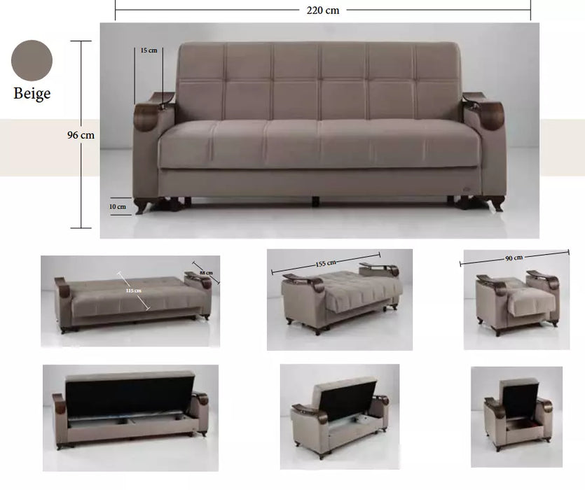 Luxurious Modern Turkish Ottoman 3 Seater Sofa Bed with Storage and Cushions