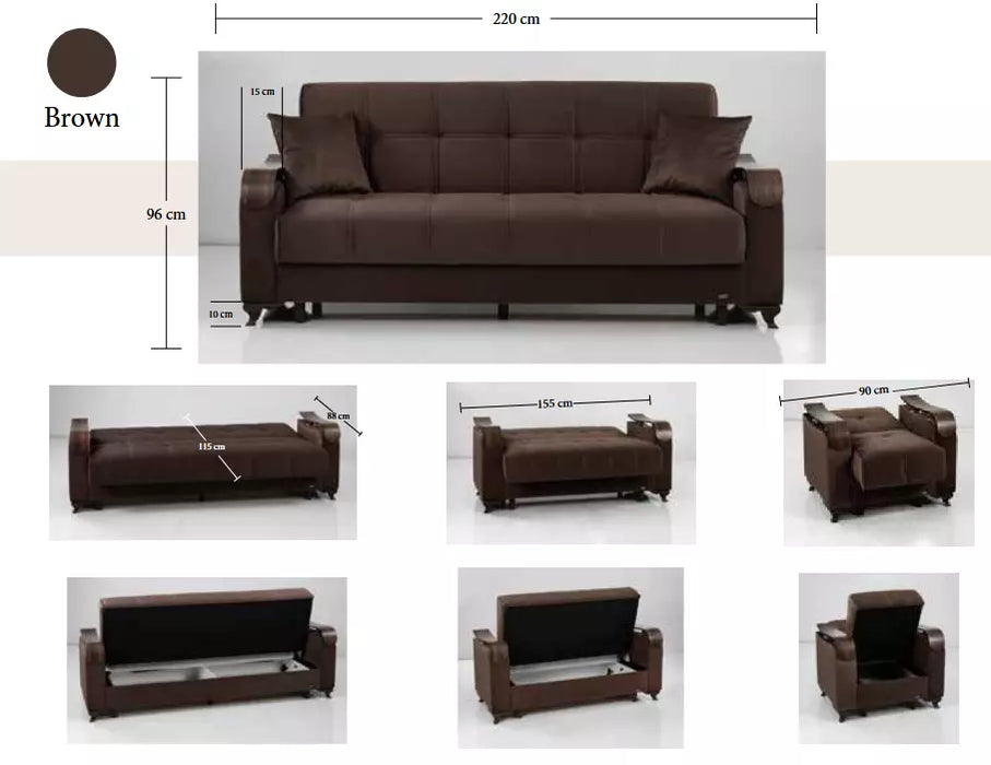 Luxurious Modern Turkish Ottoman 3 Seater Sofa Bed with Storage and Cushions