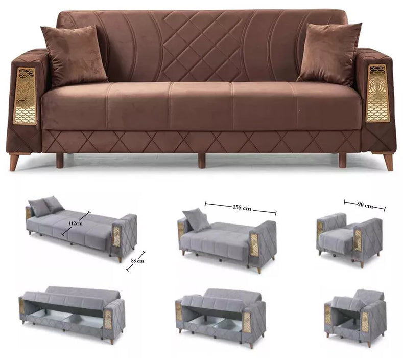 Luxurious Modern Turkish Ottoman 3 Seater Sofa Bed with Storage and Cushions
