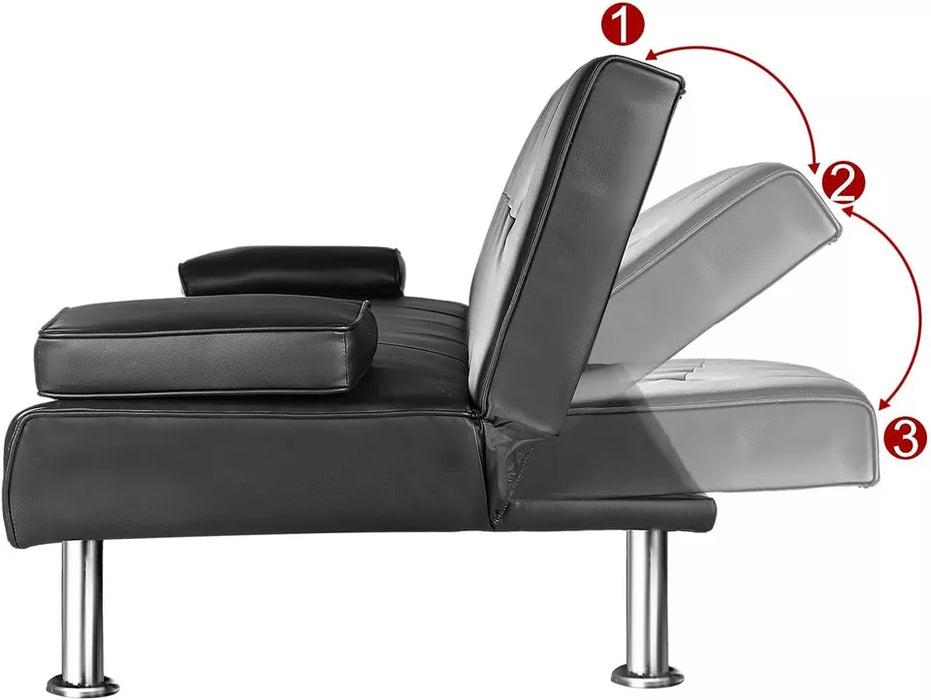 Budget Faux Leather Black Sofa Bed Recliner Couch 3 Seater Modern Design